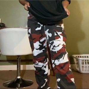 Red white and black cargo pants